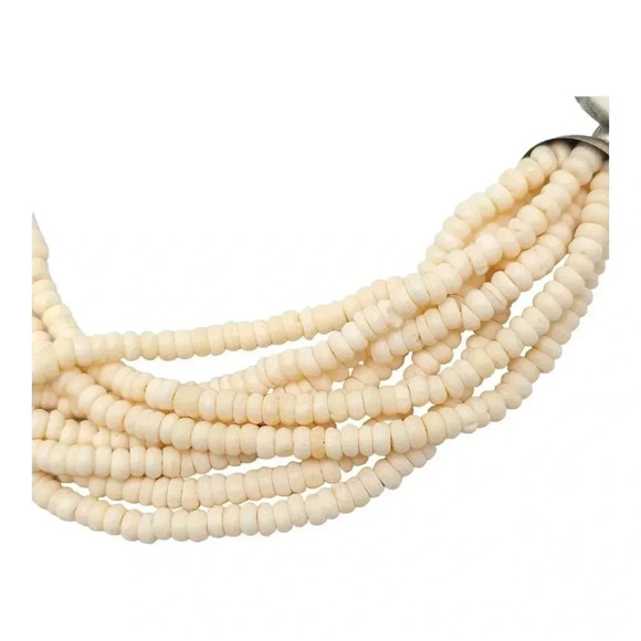 Bovine Bone Bead Beaded Multi-Strand Statement Silver Tone Necklace - Picture 3 of 6